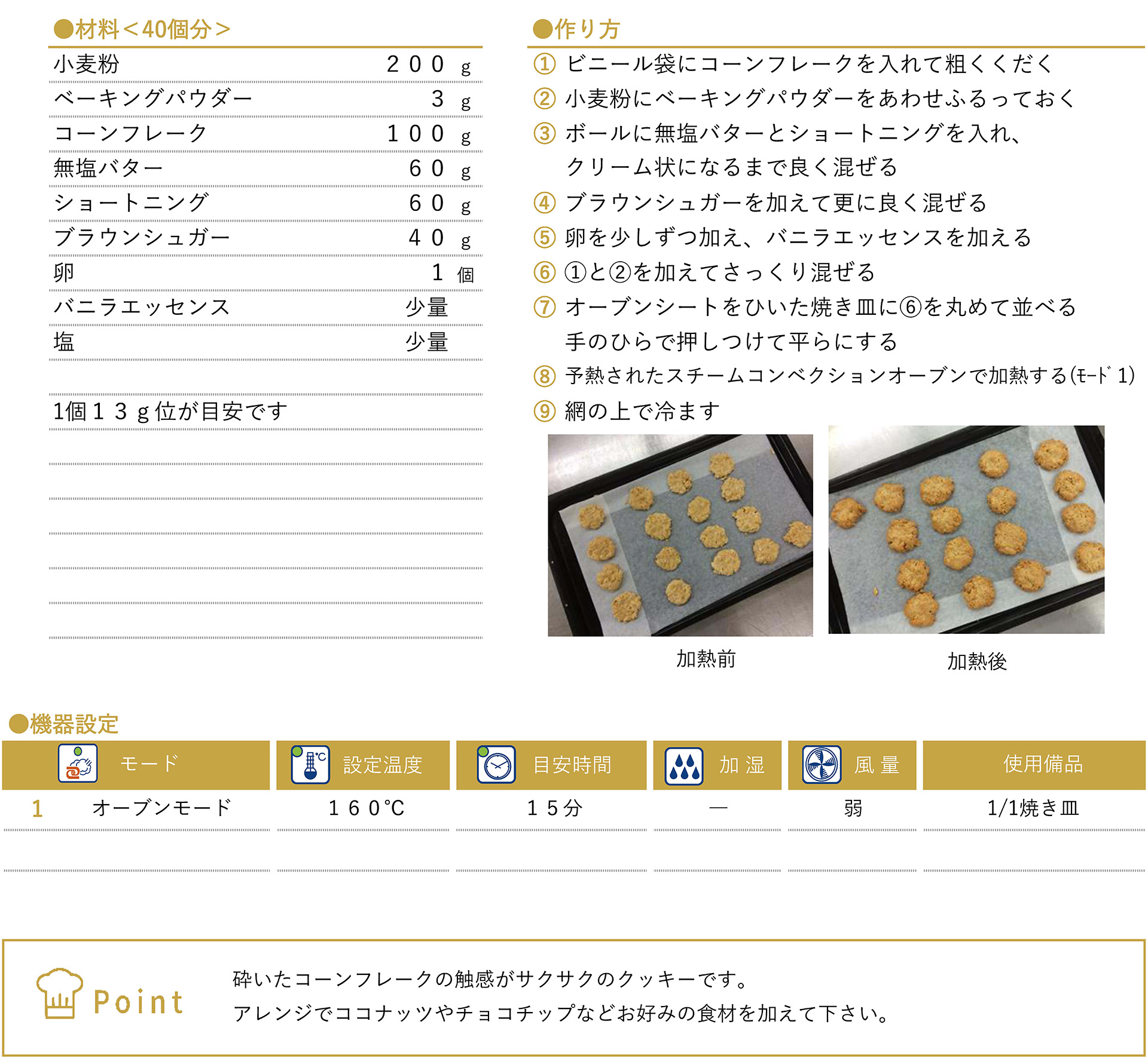 コーンフレーク・クッキーのレシピ