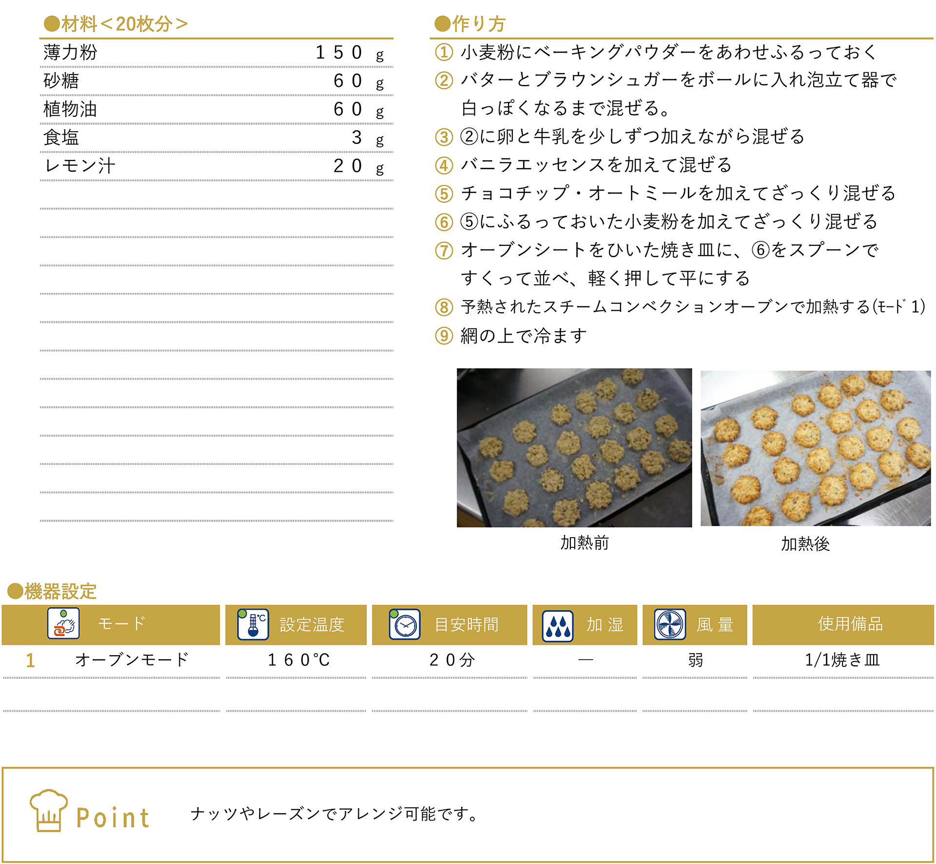 オートミールクッキーのレシピ